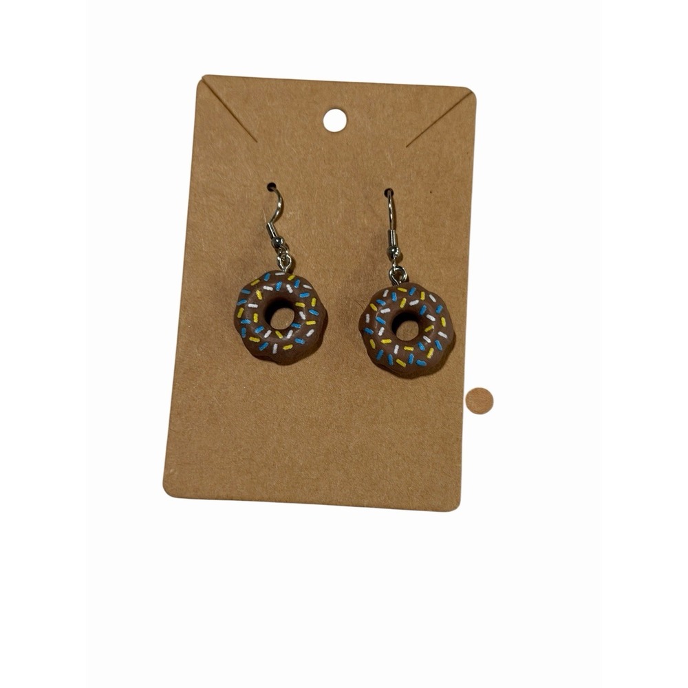 Handmade Chocolate Donut Dangle‎ Earrings Brown Sprinkles Novelty Food Jewelry